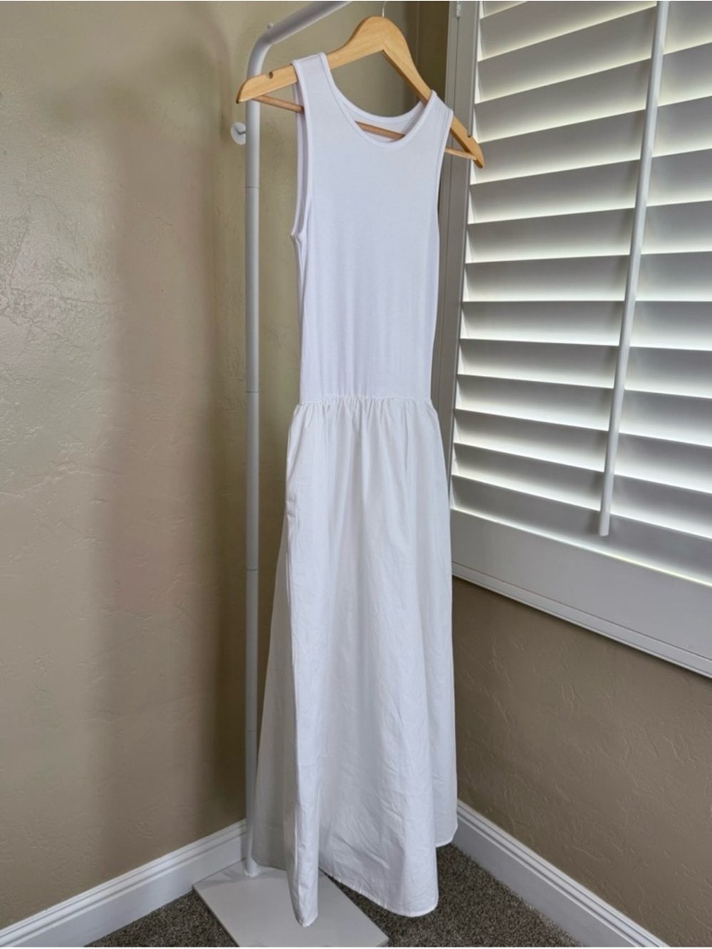 Commense White Sleeveless Cotton Blend Midi Dress Pockets NWT XS - Picture 4 of 10